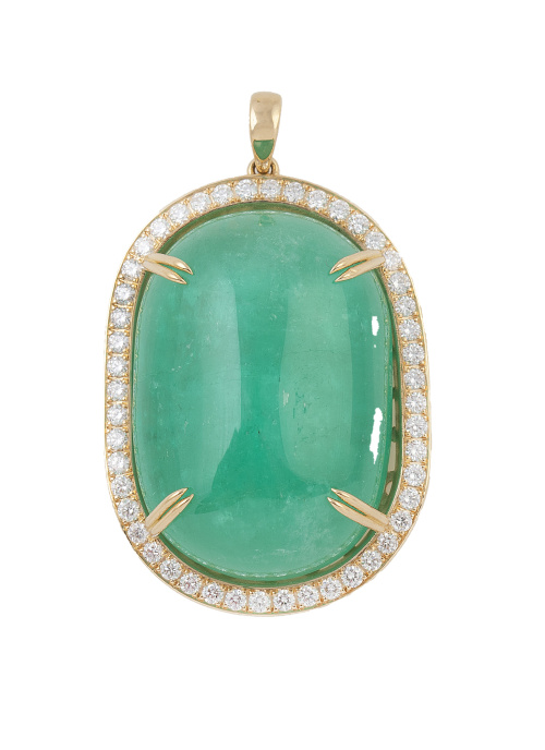 Colgante con gran cabuchón oval de esmeralda Colombiana de 