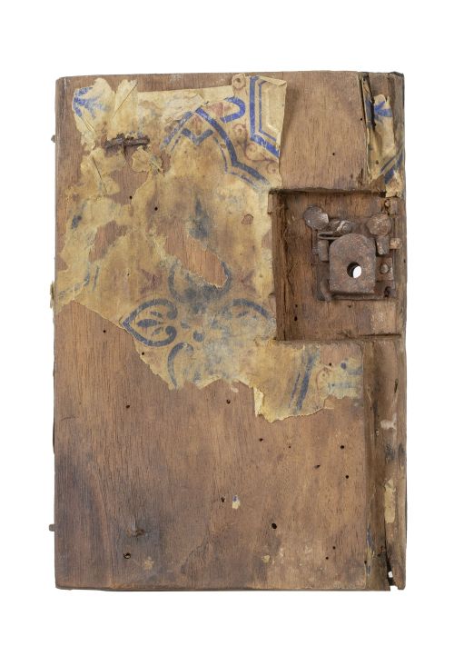 "Calvario".Puerta de sagrario, alma de madera con plata r