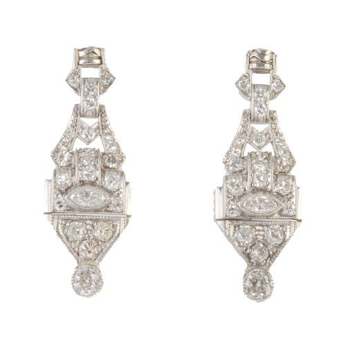 Pendientes largos de brillantes estilo Art-Decó con diseño 