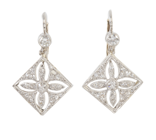 Pendientes largos de brillantes Art-Decó, con rombo de bril