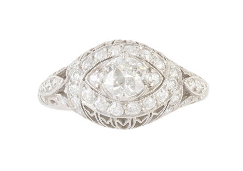 Sortija  de brillantes Art-Decó con brillante central de 0,