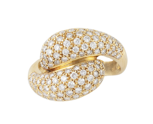 Sortija de pavé de brillantes en dos dos bandas cóncavas a 