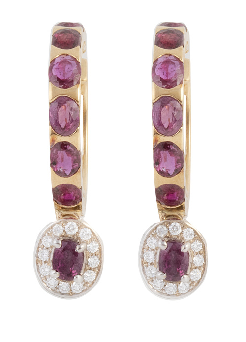 Pendientes criollas de rubíes ovales con rosetón de brillan