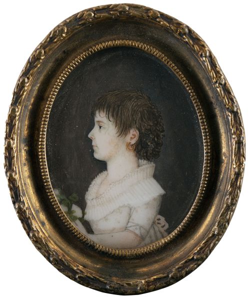 ESCUELA ESPAÑOLA, SIGLO XIXRetrato de niña de perfil con 