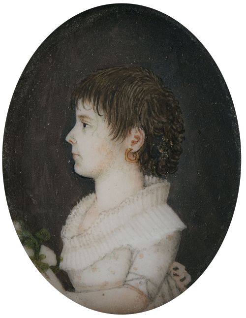 ESCUELA ESPAÑOLA, SIGLO XIXRetrato de niña de perfil con 