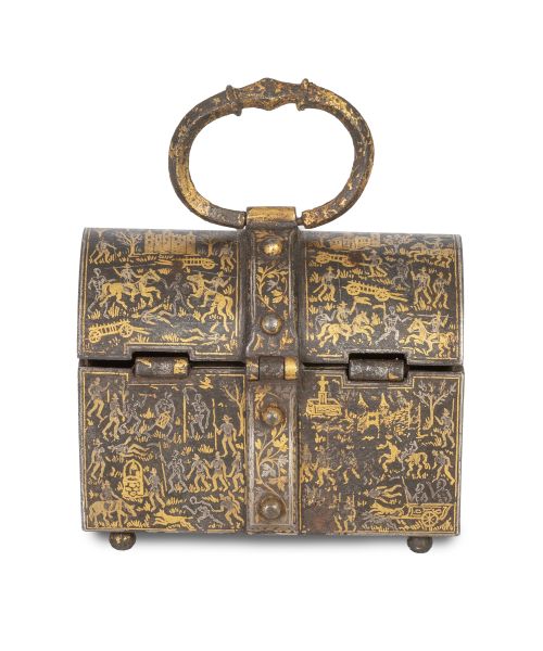 Caja de caudales de hierro y acero con trabajo de damasquin