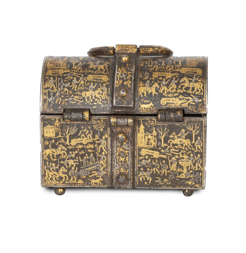 Caja de caudales de hierro y acero con trabajo de damasquin
