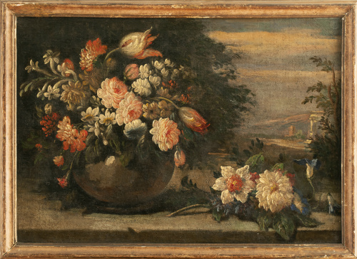 ESCUELA ESPAÑOLA, SIGLO XVIIIJarrón de flores sobre un pa