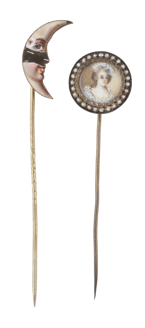 Conjunto de dos broches alfiler S. XIX, uno con media luna 