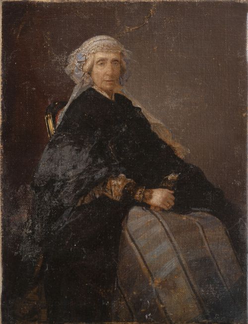 MUYER (Escuela europea, siglo XIX)Retrato de anciana sobr