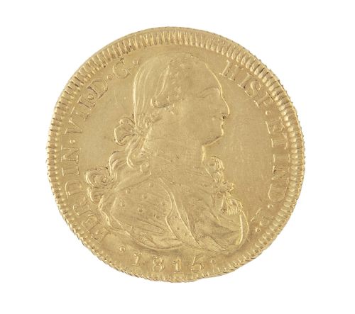  Moneda de 8 escudos de  Fernando VII en oro. 1815. Santiag