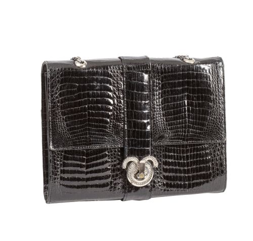 Bolso vintage de piel de cocodrilo con cadena en metal tipo