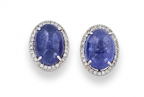 Pendientes con cabuchones de tanzanita orlados de brillante