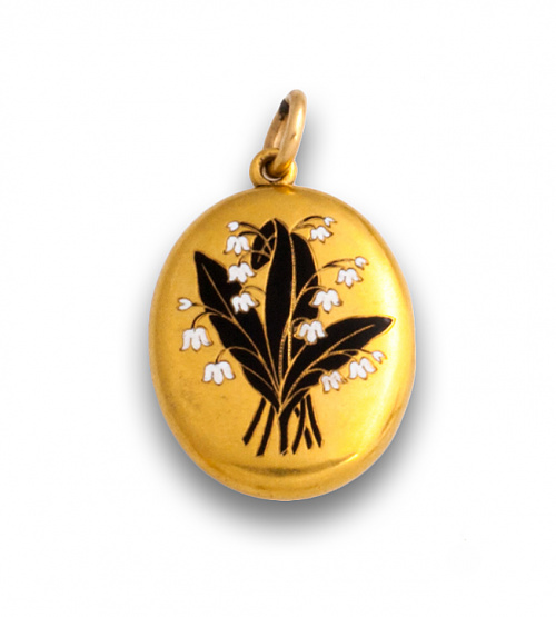 Colgante portafotos guardapelo oval Francés s XIX con esmal