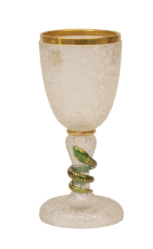 Copa de cristal transparente con decoración "helada" y dora