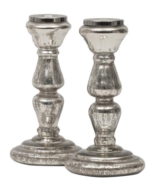 Pareja de candeleros de cristal azogado. España, S. XIX.