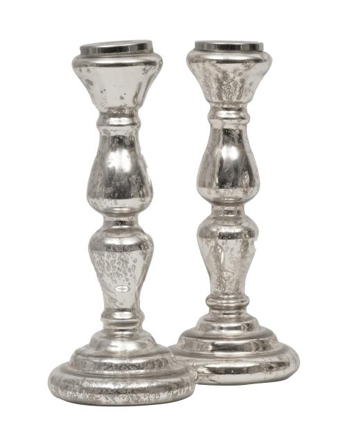 Pareja de candeleros de cristal azogado. España, S. XIX.