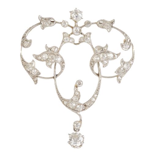 Colgante Art-Nouveau de brillantes con diseño de formas veg