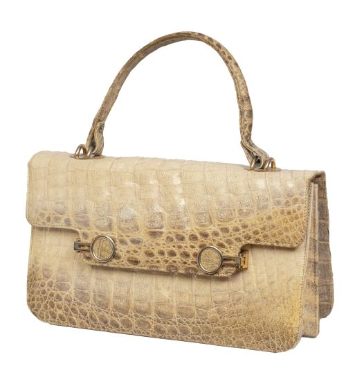 Bolso vintage de piel de cocodrilo color marfíl
