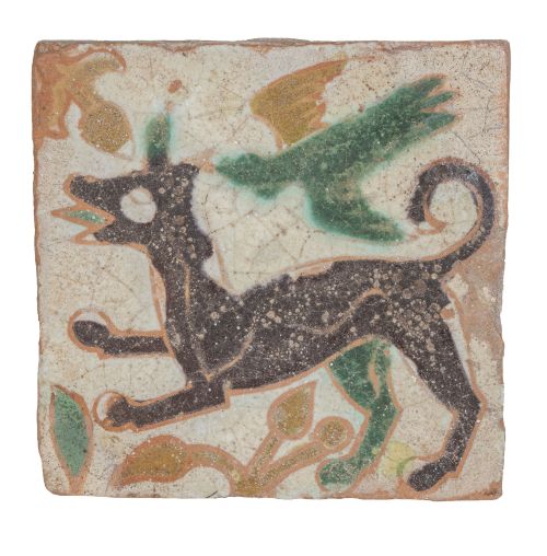 Olambrilla de cerámica esmaltada en melado, negro y verde c