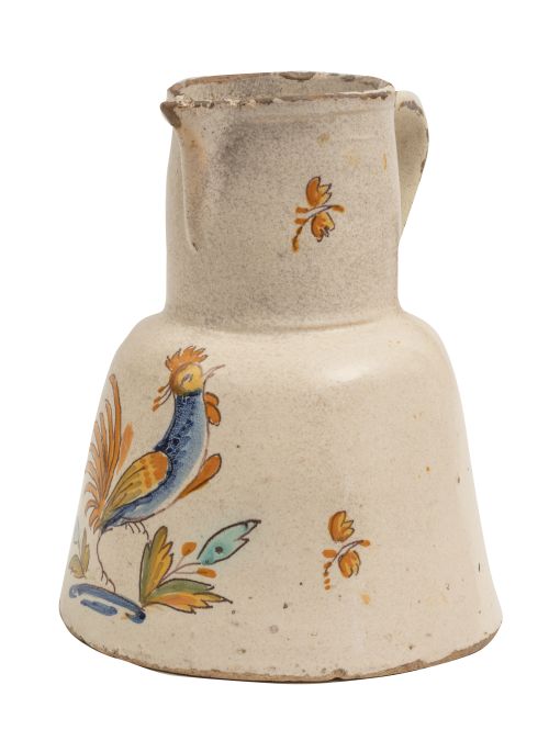 Jarro de cerámica esmaltada con ave.Trabajo catalán, S. X