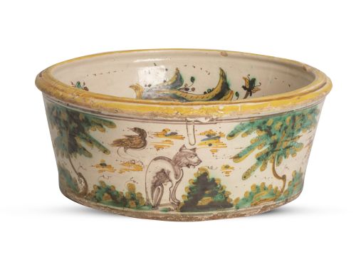 Lebrillo de cerámica esmaltada de la serie polícroma.Puen