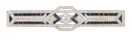 Elegante broche placa Art-Decó de diamantes y zafiros de ta