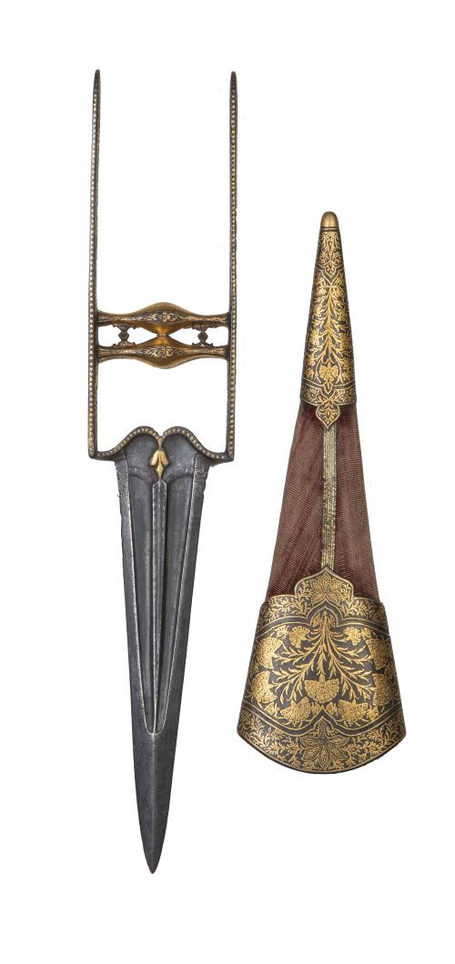 Katar o daga para niño con trabajo de damasquinado en oro, 