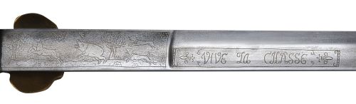 Espada de caza con empuñadura de meta dorado y asta, la hoj