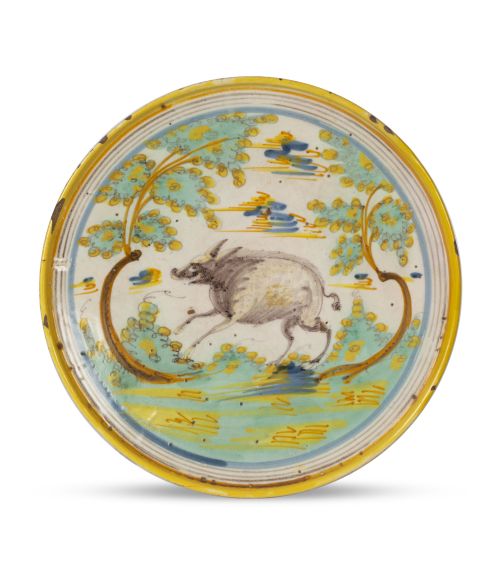 Salvilla de cerámica esmaltada con jabalí de la serie políc