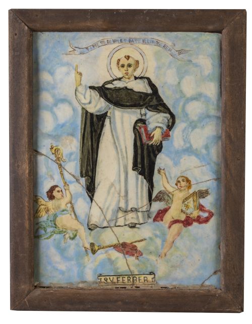 San Vicente Ferrer con dos ángeles.Panel de cerámica esma