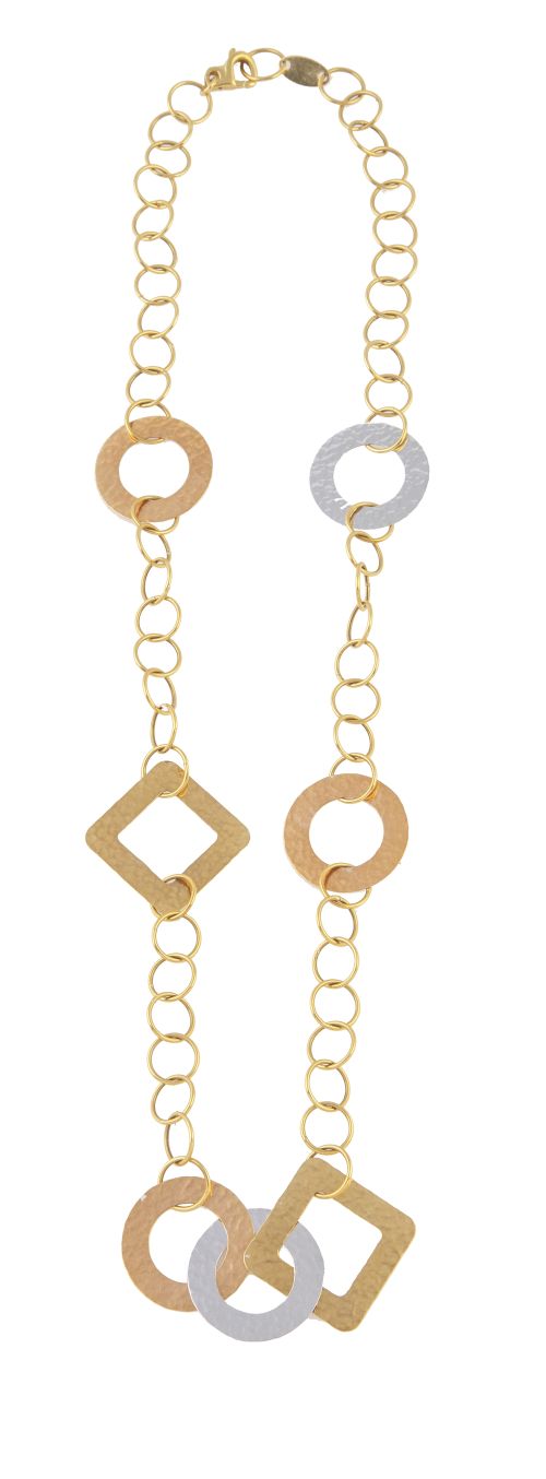 Collar de figuras geometricas en oro tricolor y eslabones r