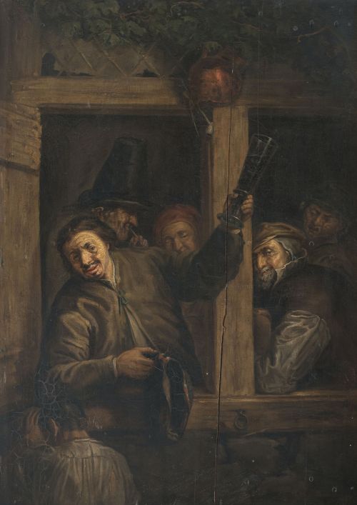 SEGÚN JAN STEEN (1626-1679)Bebedores y fumadores asomados