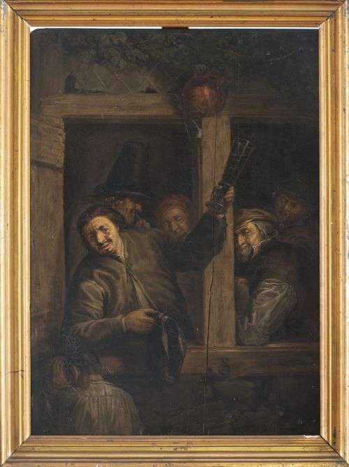 SEGÚN JAN STEEN (1626-1679)Bebedores y fumadores asomados
