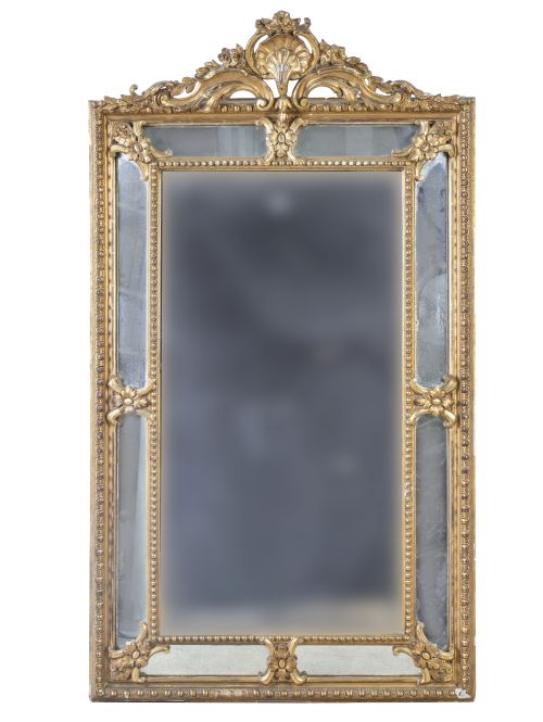 Espejo de madera tallada y dorada de estilo Luis XVI.Fran