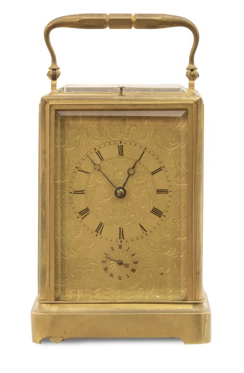 "Aiguilles Aig Le Reveil".Reloj de carruaje de bronce dor