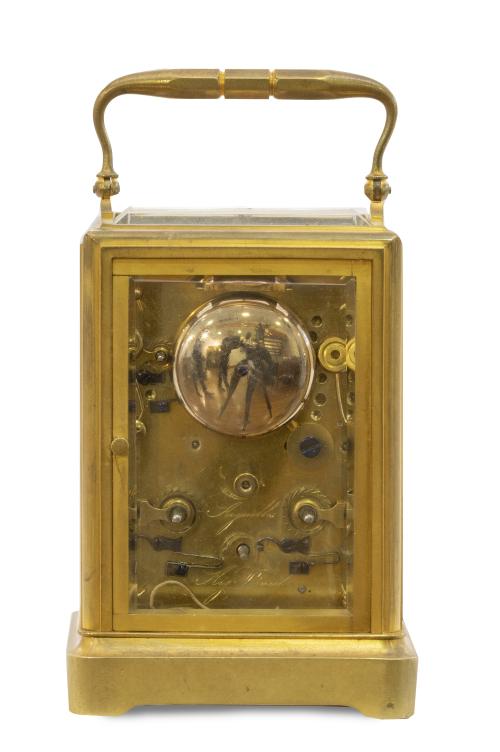 "Aiguilles Aig Le Reveil".Reloj de carruaje de bronce dor