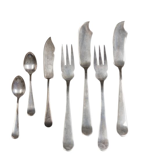 Lote de cubiertos de plata: 5 tenedores de pescado, 5 palas