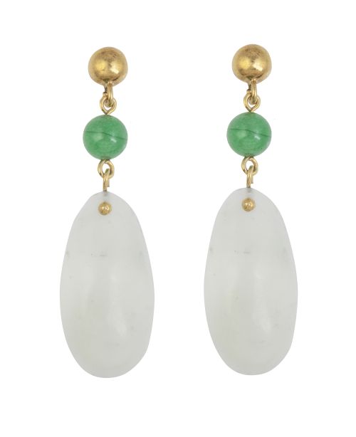 Pendientes largos con gran cabuchón de jade blanco, colgant