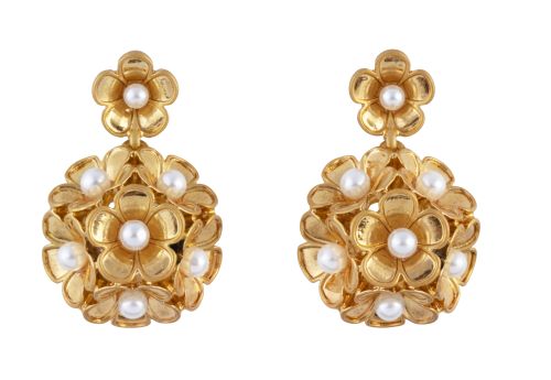 OSCAR DE LA RENTA. Pendientes de flores en semiesfera colga