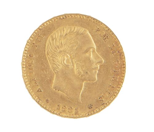 Moneda de 25 pesetas de Alfonso XII en oro, 1881