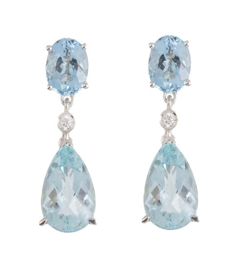Pendientes largos con aguamarinas talla oval y pera articul
