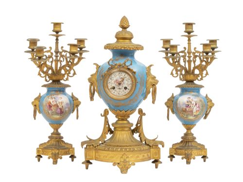 Guarnición de chimenea Napoleón III de porcelana esmaltada 