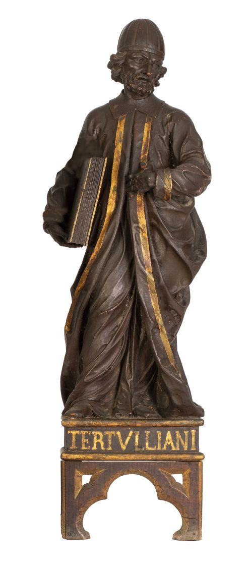 San Tertualiano, padre de la iglesia.Madera tallada y dor