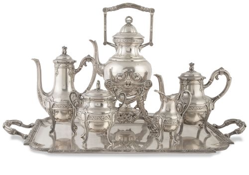 Juego de café y té de plata. Con marcas, ley 900.Francia,
