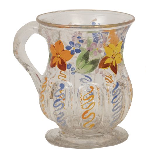 Jarrita de vidrio transparente con flores de colores pintad