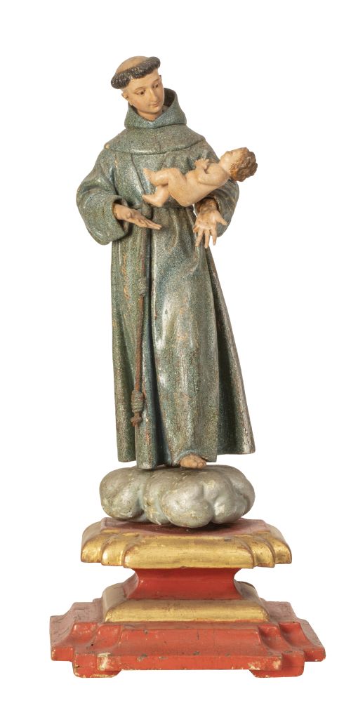 Escaparate de madera tallada, pintada con flores y dorada, 