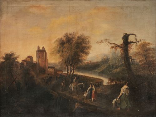 ESCUELA SEVILLANA, SIGLO XIXVista de una paisaje con figu