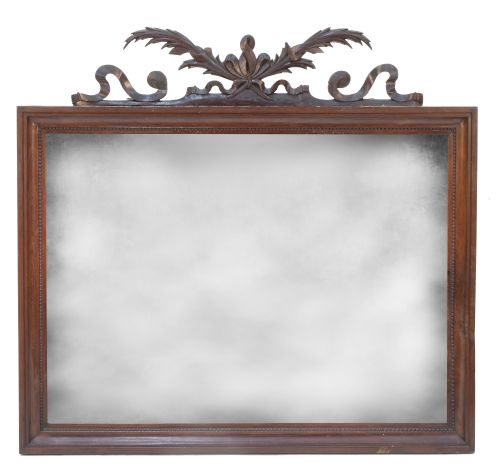 Espejo de madera con copete  de madera tallado, S. XIX.