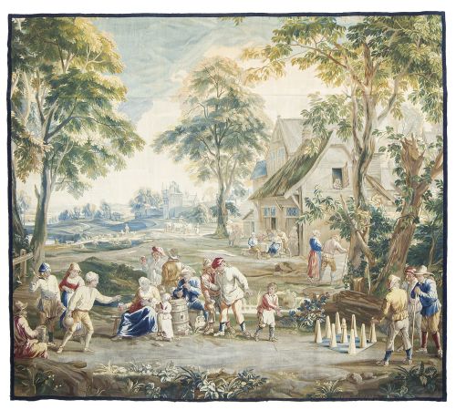 Tapiz en lana, con una escena de la vida cotidiana, según T